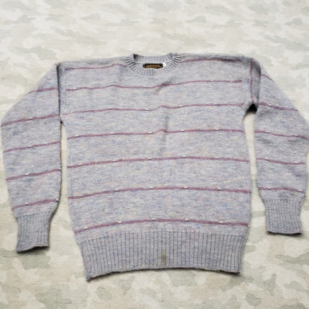 Vintage Eddie Bauer Sweater Womens Large Purple Striped Pullover Wool Birds Eye